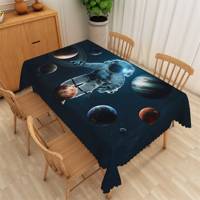 Aperturee - Astronaut Planet Deep Color Rectangle Tablecloth
