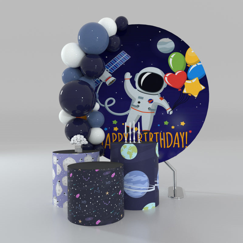 Aperturee Astronaut Space Boy Birthday Round Backdrop Kit