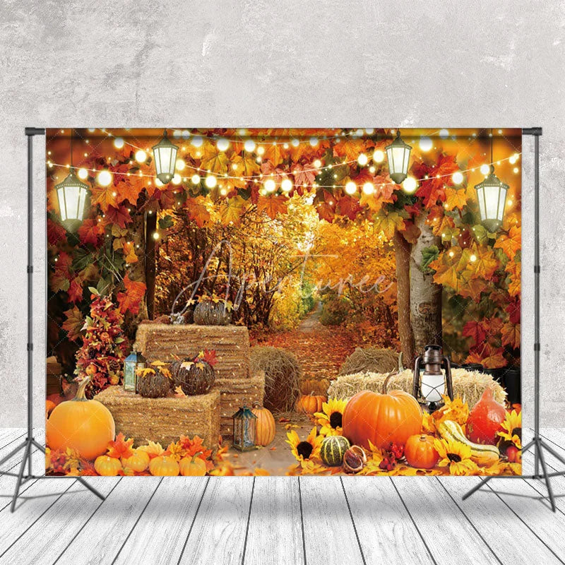 Aperturee - Autumn Maple Forest Haystack Pumpkin Backdrop