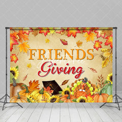 Aperturee - Autumn Maple Leaves Pumpkins Friends Giving Backdrop