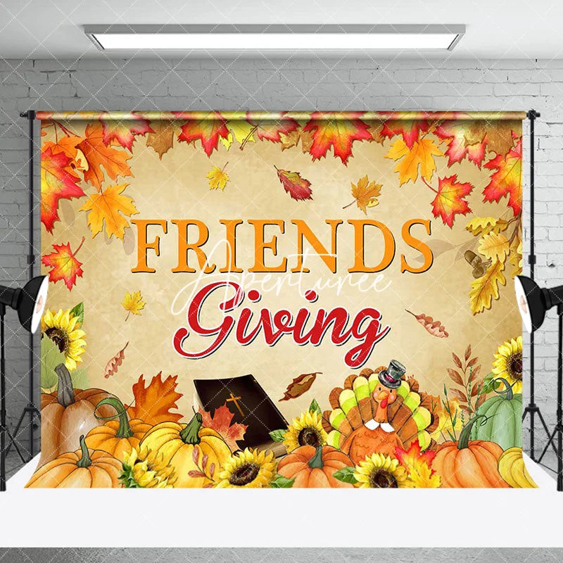 Aperturee - Autumn Maple Leaves Pumpkins Friends Giving Backdrop