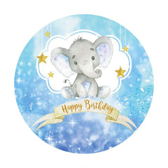 Aperturee - Baby Elephant Blue Happy Birthday Round Backdrops for Kids