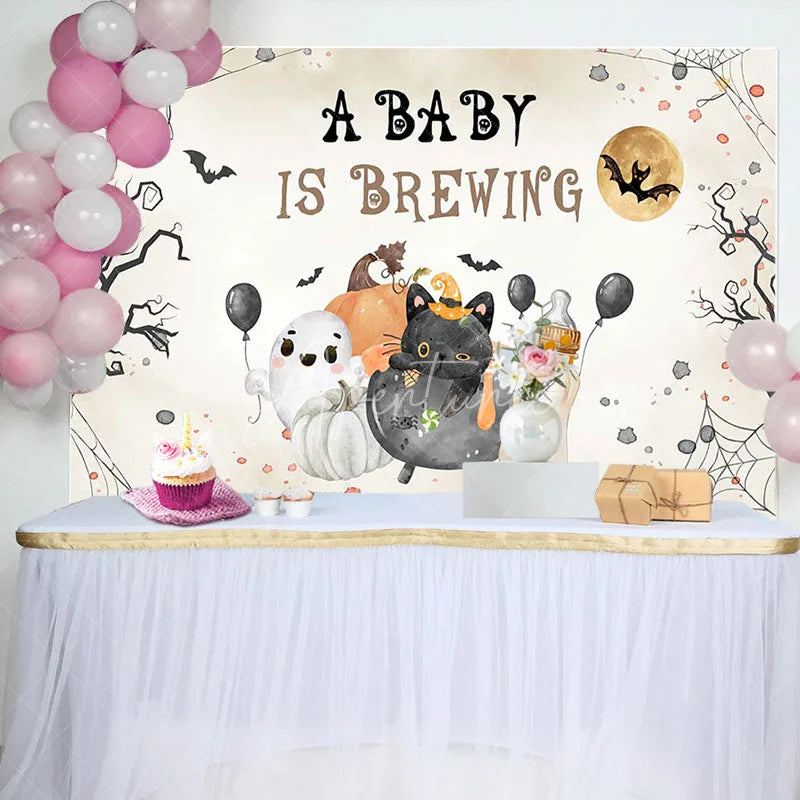 Aperturee - Baby Is Brewing Halloween Gender Reveal Backdrop