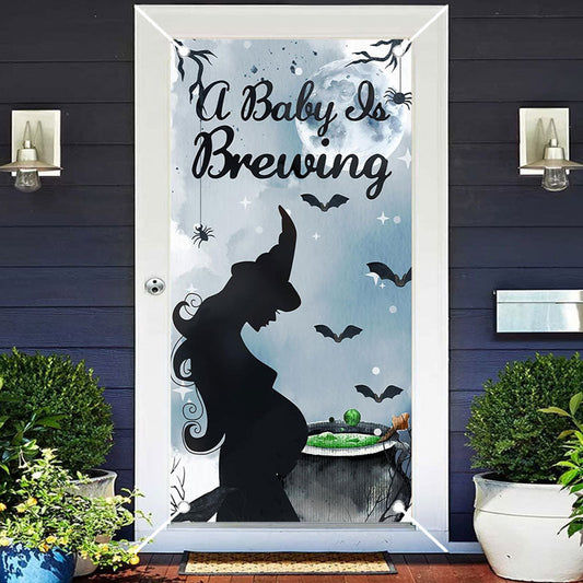 Aperturee - Baby Is Brewing Halloween Gender Reveal Door Cover