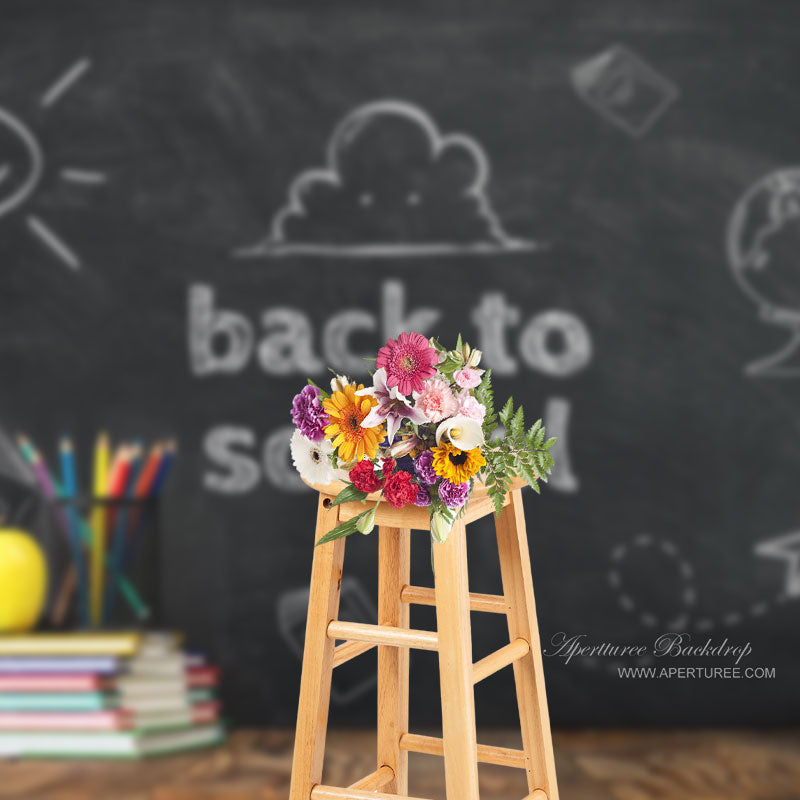 Aperturee - Back To School Chalkboard Books Photo Backdrops
