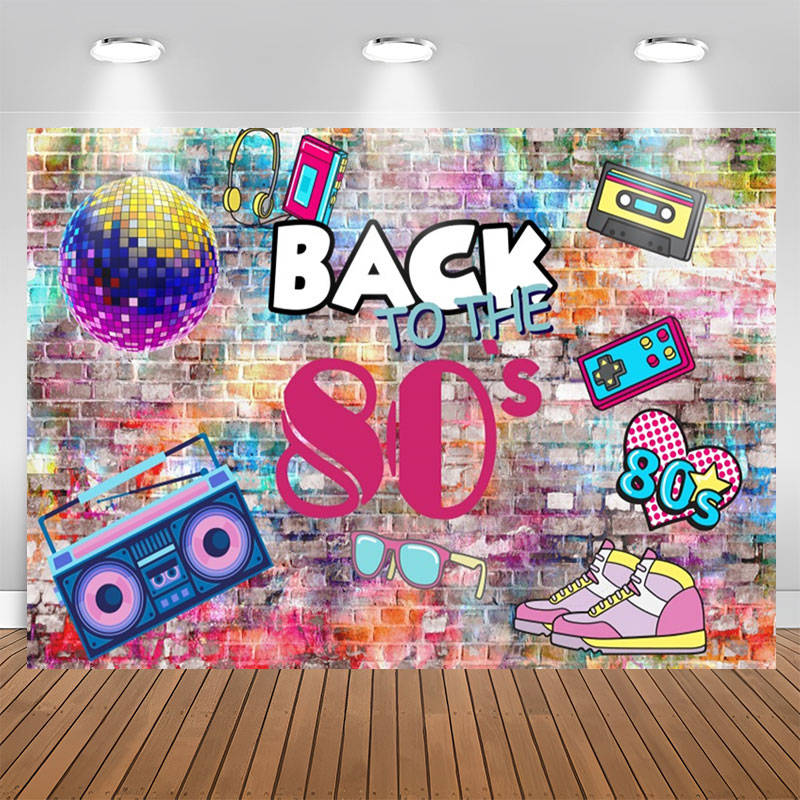 Aperturee - Back To The 80S Paint Brick Wall Birthday Backdrop