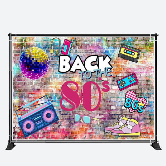 Aperturee - Back To The 80S Paint Brick Wall Birthday Backdrop