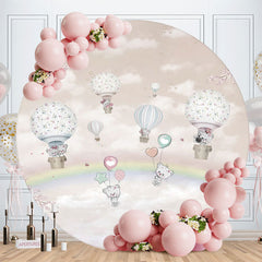Aperturee - Ballon And Bear With Sky Round Baby Shower Backdrop