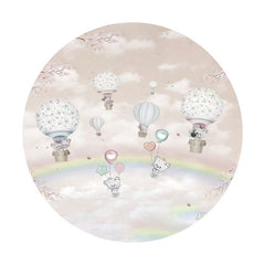 Aperturee - Ballon And Bear With Sky Round Baby Shower Backdrop