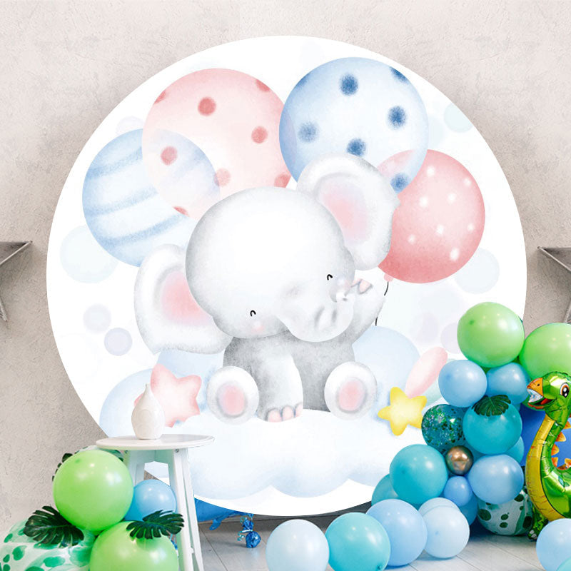Aperturee - Ballons And Elephant Round Baby Shower Backdrop