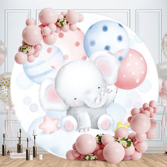 Aperturee - Ballons And Elephant Round Baby Shower Backdrop