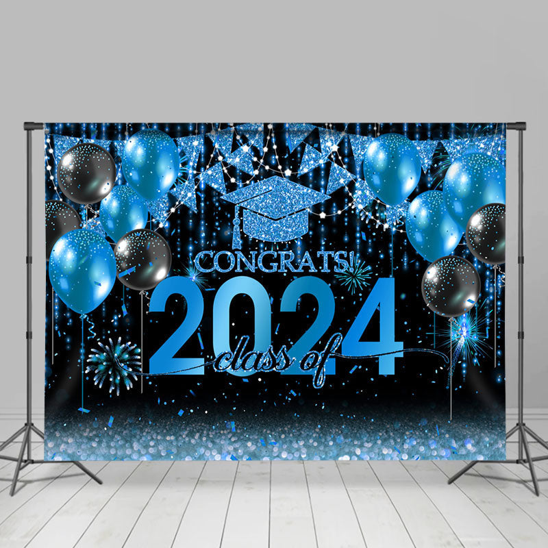 Aperturee - Balloon Black Blue Congrats 2023 Backdrop For Photo