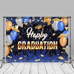 Aperturee - Balloon Hat Glitter Blue Graduation Photo Backdrop