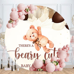 Aperturee - Balloons And Bear Round Baby Shower Backdrop