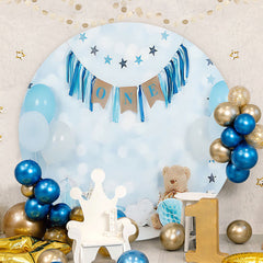 Aperturee - Balloons And Cloud Round Blue 1st Birthday Backdrop