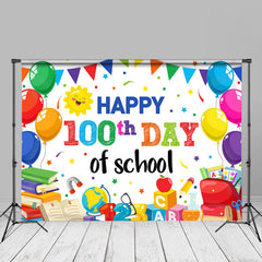 Aperturee - Balloons Books White Happy 100th Day Of School Backdrop