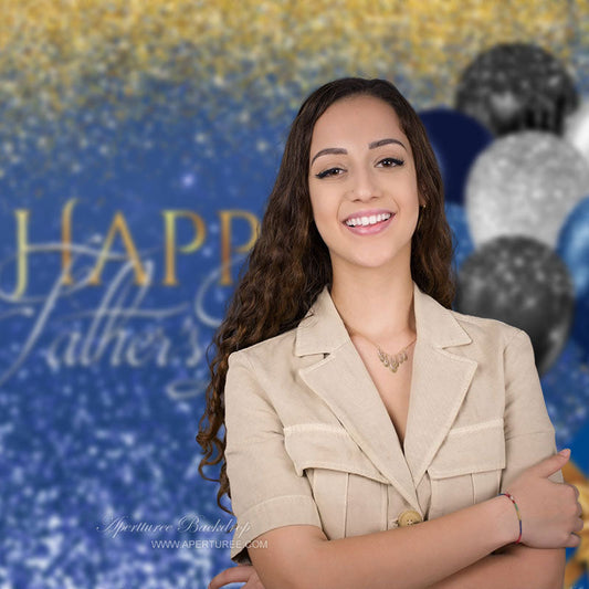 Aperturee - Balloons Glitter Blue Gold Fathers Day Backdrop
