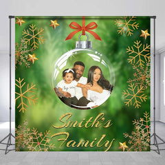 Aperturee - Bauble Green Snow Custom Family Christmas Backdrop