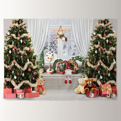 Aperturee - Bay Window Trees Toy Bear Gift Christmas Backdrop