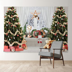 Aperturee - Bay Window Trees Toy Bear Gift Christmas Backdrop