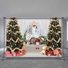 Aperturee - Bay Window Trees Toy Bear Gift Christmas Backdrop