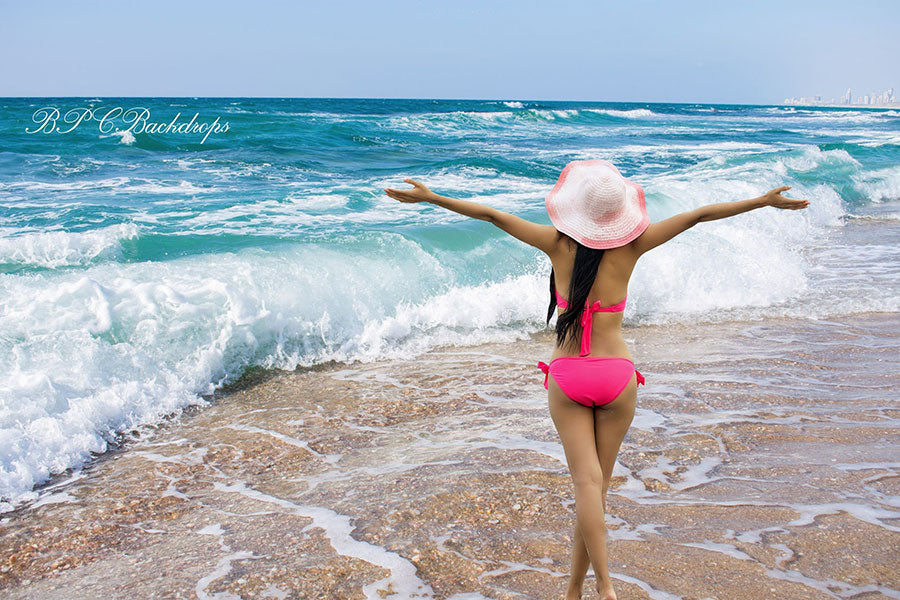 Aperturee - Beach Portrait Sandy Waves Sea Summer Photography Backdrop