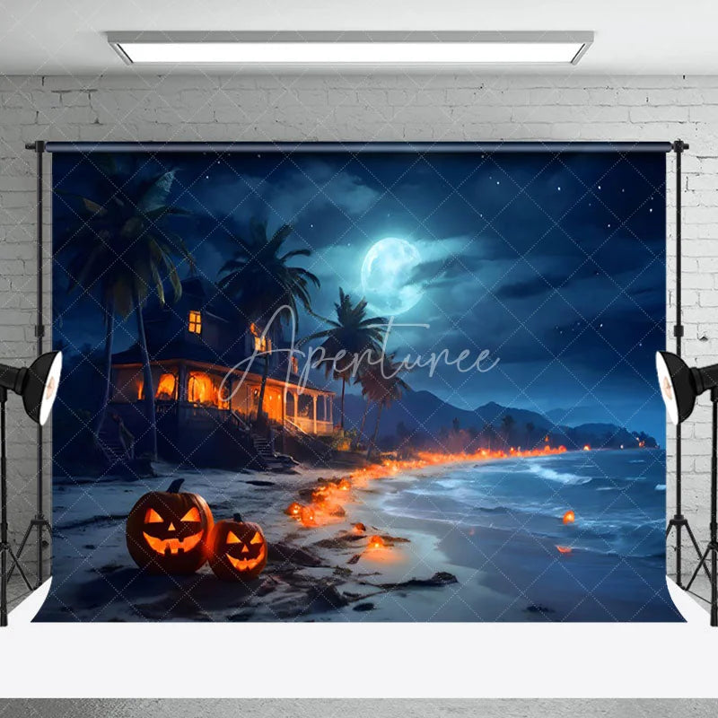 Aperturee - Beach Pumpkin Coconut Tree Photography Backdrop