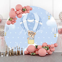 Aperturee - Bear Blue Air Balloon Dot Round Baby Shower Backdrop