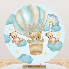 Aperturee - Bear Cyan Cloud Rainbow Round Baby Shower Backdrop