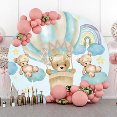 Aperturee - Bear Cyan Cloud Rainbow Round Baby Shower Backdrop