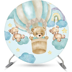 Aperturee - Bear Cyan Cloud Rainbow Round Baby Shower Backdrop