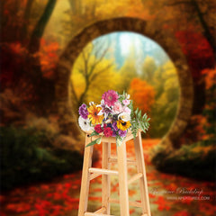 Aperturee - Beautiful Autumn Scenery Maple Leaf Portal Backdrop