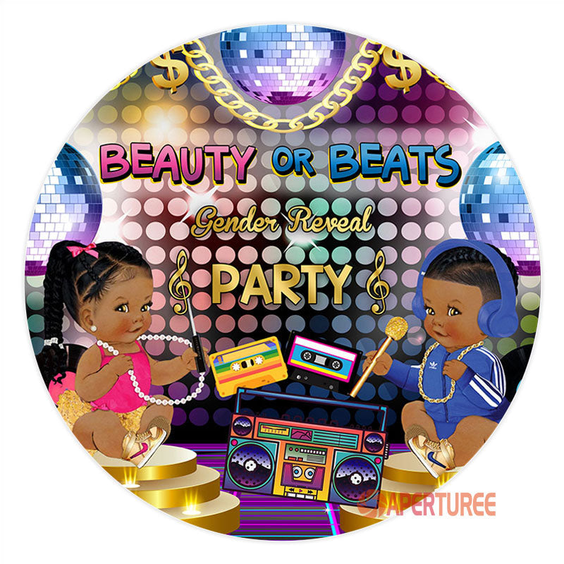 Aperturee - Beauty Or Beats Party Round Baby Shower Backdrop