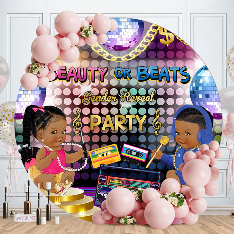 Aperturee - Beauty Or Beats Party Round Baby Shower Backdrop
