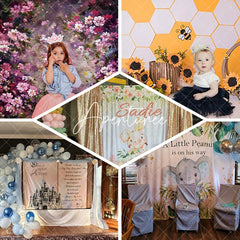 Aperturee - Bell Flowers Vintage Birthday Cake Smash Backdrop