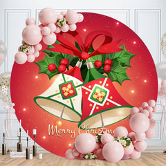 Aperturee - Bell Red Theme Round Happy Christmas Backdrop
