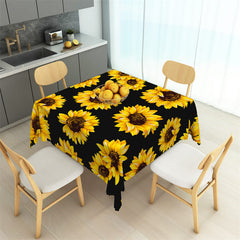 Aperturee - Big Yellow Sunflowers Black Repeat Square Tablecloth