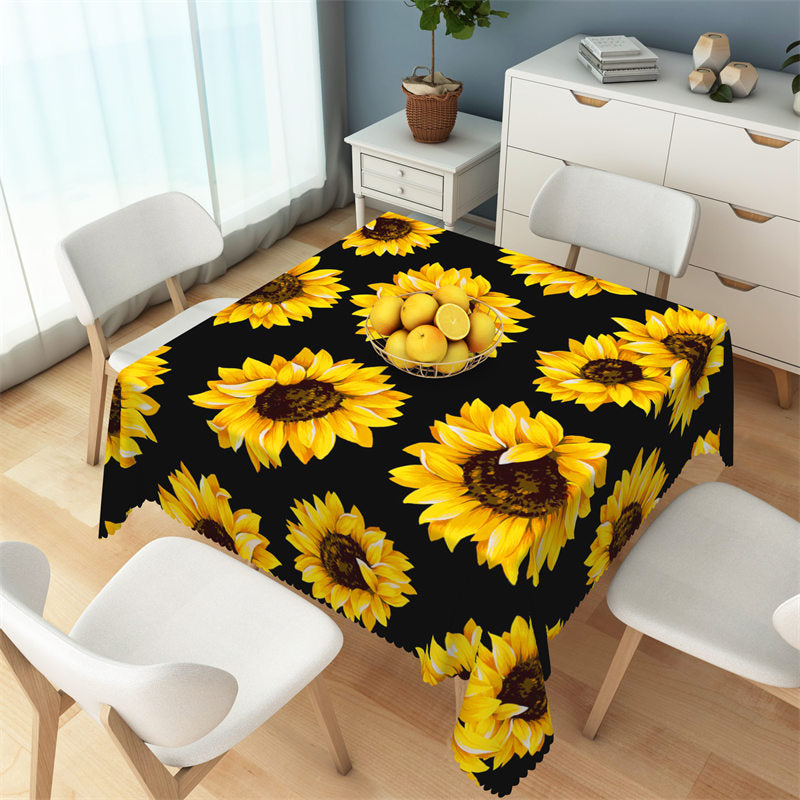 Aperturee - Big Yellow Sunflowers Black Repeat Square Tablecloth