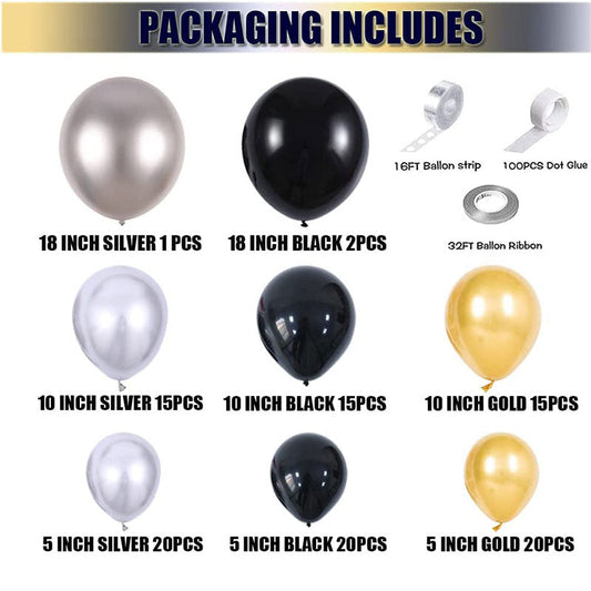 Aperturee Black 110 Pack Balloon Garland Kit | Arch Party Decorations - Gold | Silver