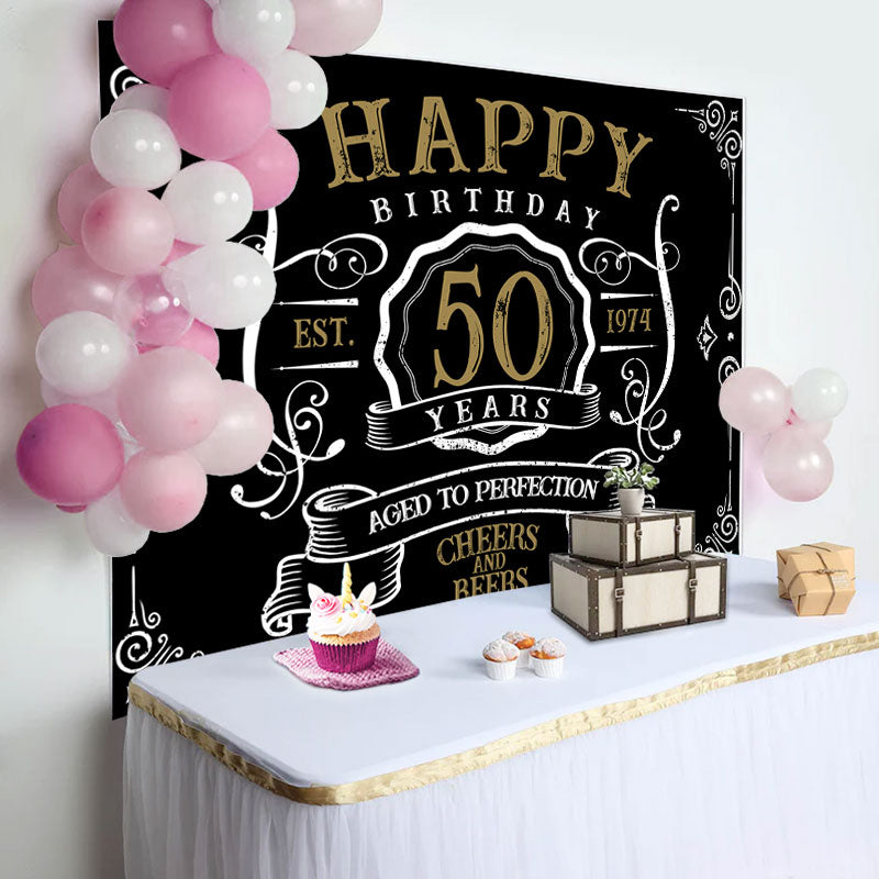 Aperturee - Black Age To Perfection Happy 50th Birthday Backdrop
