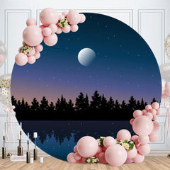 Aperturee - Black And Blue Moon Night Round Birthday Backdrop