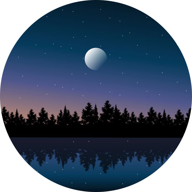 Aperturee - Black And Blue Moon Night Round Birthday Backdrop