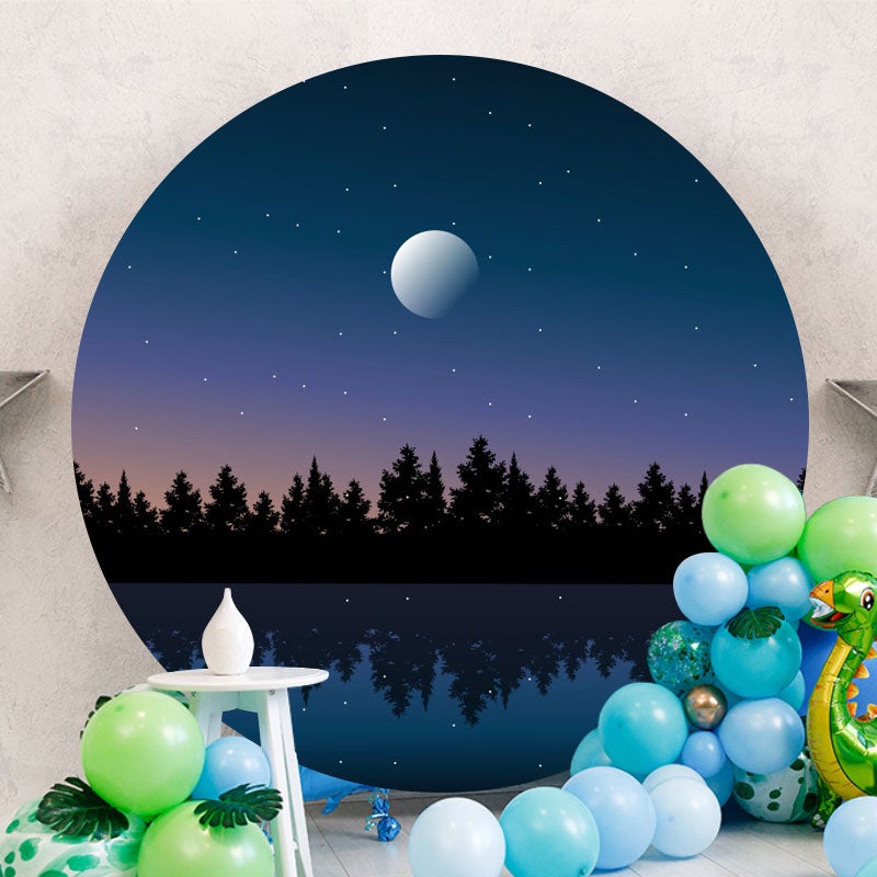 Aperturee - Black And Blue Moon Night Round Birthday Backdrop