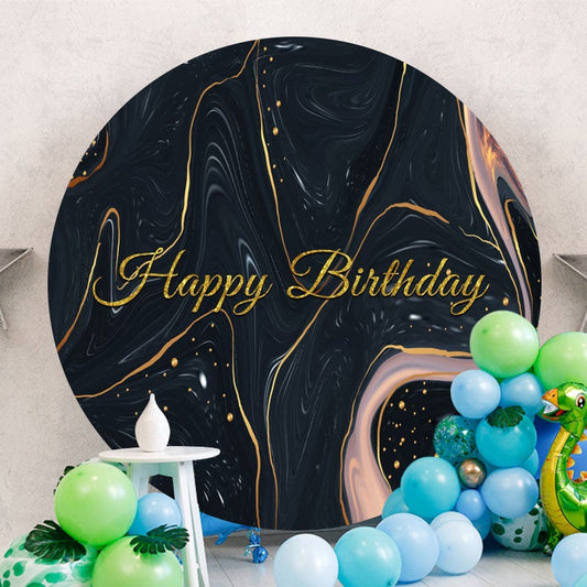 Aperturee - Black And Gold Abstract Round Birthday Backdrop