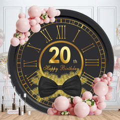 Aperturee - Black And Gold Clock 20th Round Happy Birthday Backdrop