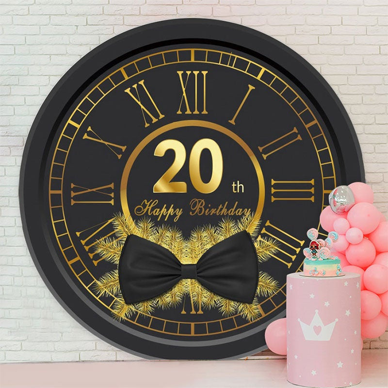 Aperturee - Black And Gold Clock 20th Round Happy Birthday Backdrop