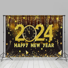 Aperturee - Black And Gold Glitter 2024 Happy New Year Backdrop