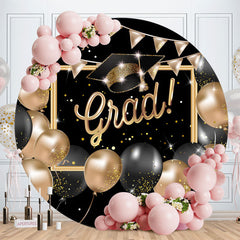 Aperturee - Black And Gold Glitter Round Grad Party Backdrop