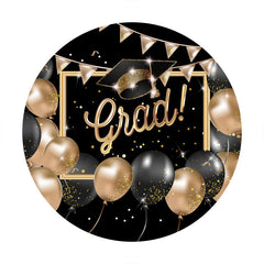 Aperturee - Black And Gold Glitter Round Grad Party Backdrop