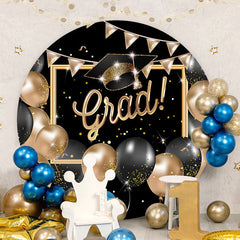 Aperturee - Black And Gold Glitter Round Grad Party Backdrop